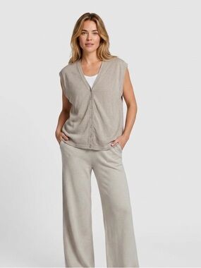 Oak + Fort Button Front Knit Lightweight Taupe Relaxed Sweater Vest, size M